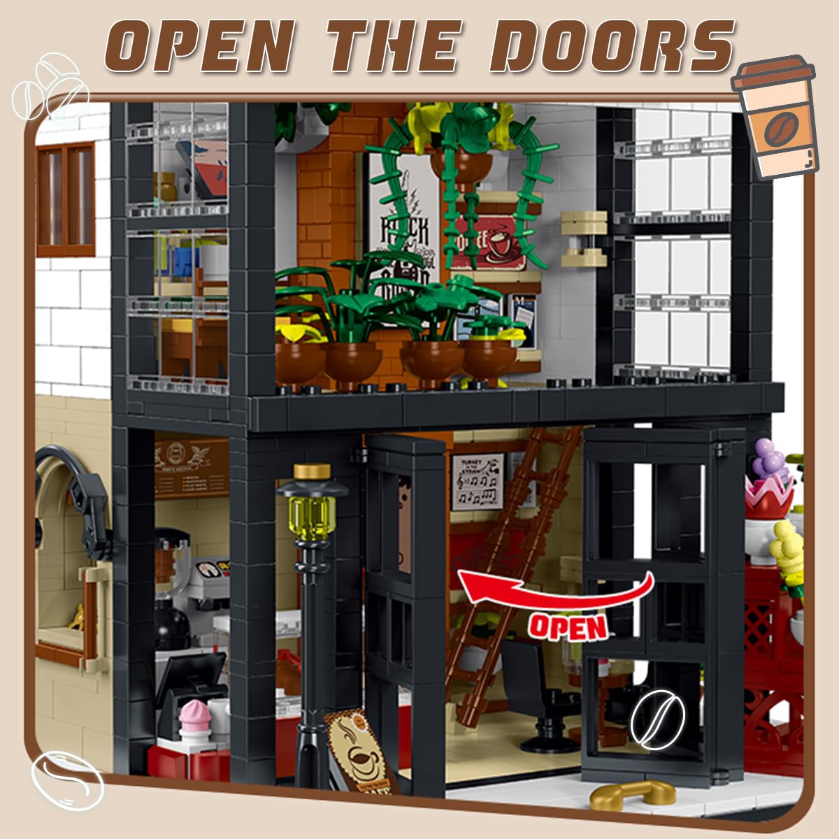 Wiseplay Coffee House City Modular Building Set - Modular Building Block Display Model For Adults With Led Lights 1454 Pieces