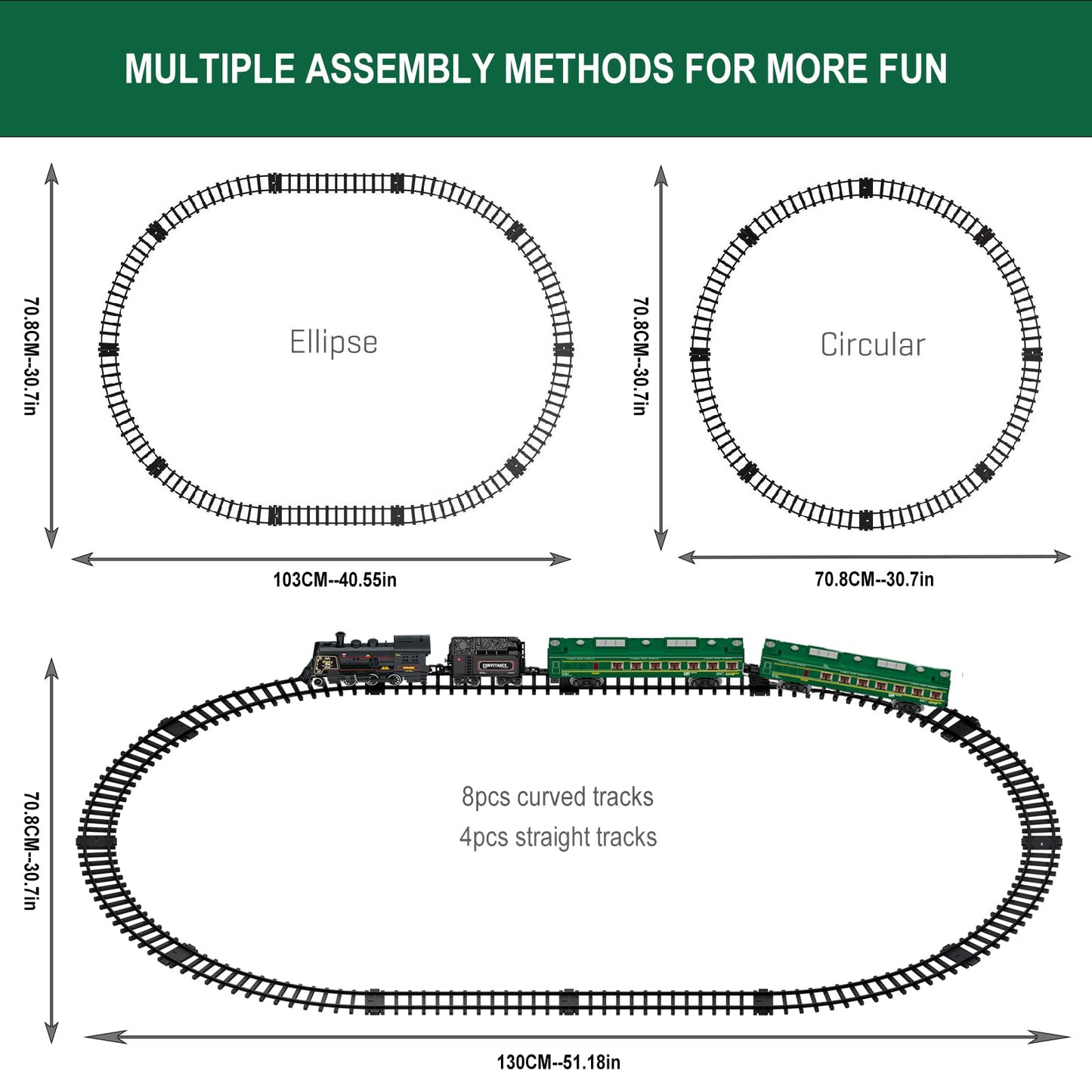 Electric Train Sets For Boys Girls Metal Alloy Christmas Trains Toys Steam Locomotive, Passenger Carriages, Tracks, Light & Soun