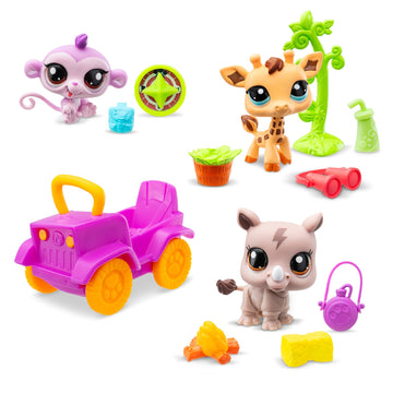 Littlest Pet Shop Safari Play Pack - Gen 7 Pets #53 #54 #55 Authentic LPS Bobble Head Figure Collectible Imagination Toy Animal Kidults Girls Boys Kids Tweens Ages 4+