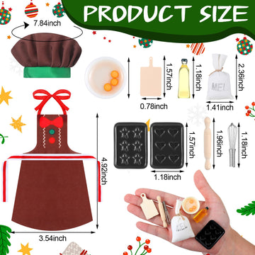 Hungdao Christmas Elf Accessories Mini Elf Doll Baker Outfit Set Include Apron Hats Rolling Pin Egg Cookie Tray Set Mixing Bowl For Xmas Elf Doll Decorations, Doll Is Not Included (Cute Style)