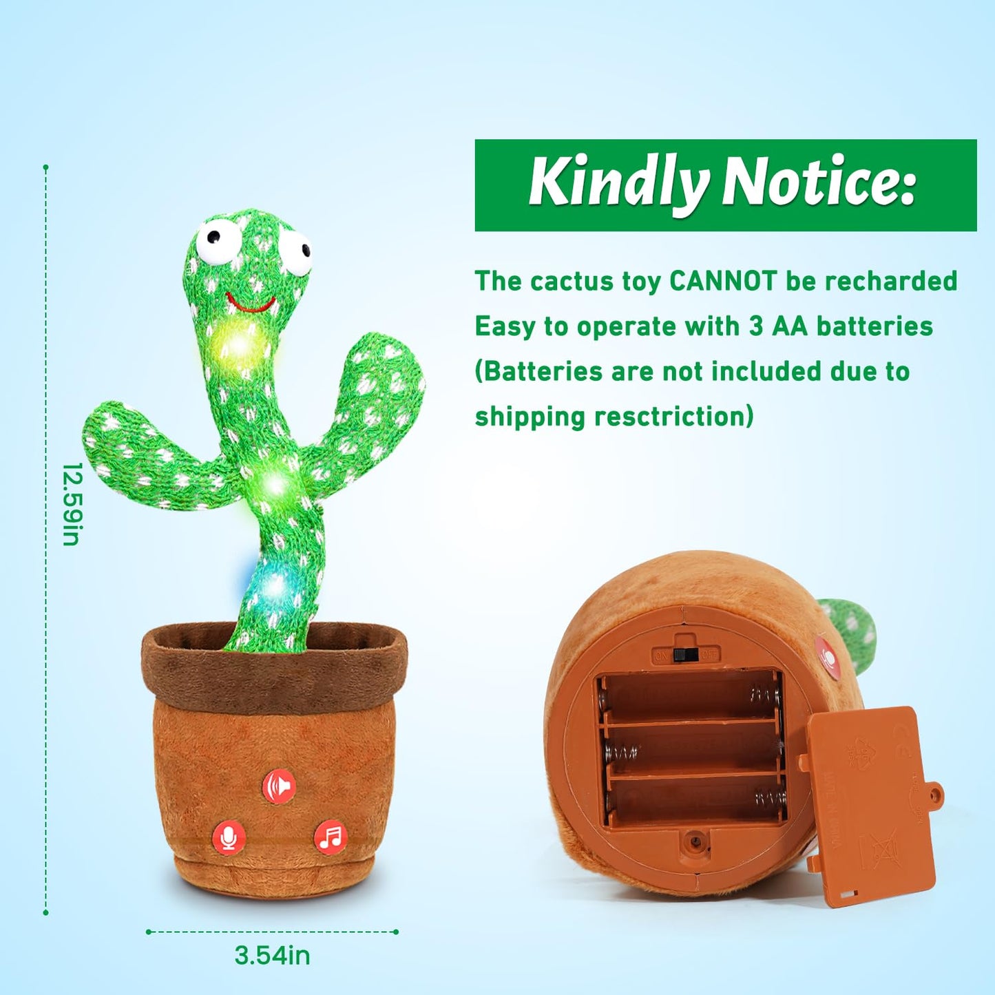 Invasgi Dancing Talking Cactus Toy For Baby, Mimicking Singing Cactus Toy Records Repeats What You Say With 120 English Songs Bi