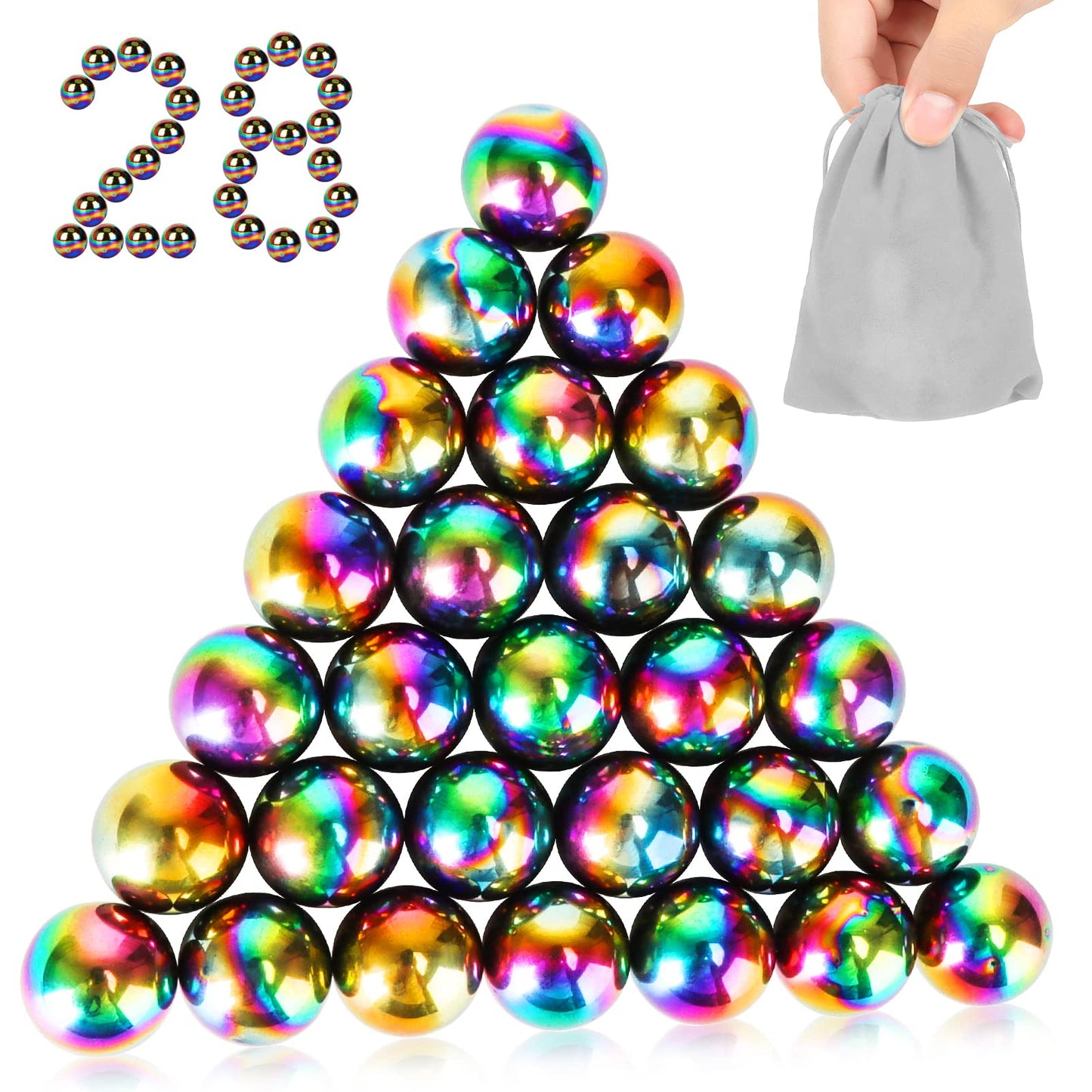 Moonhua 28Pcs Rainbow Stones Fidget Toy, 20Mm Diy Mutual Attraction Desk Balls For Kids Adults, Educational Science Kit For Anxiety Relief, Building Crafts For Teens Party Favors Gift