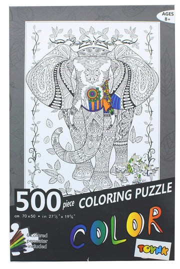 Toynk Elephant 500 Piece Coloring Jigsaw Puzzle with 6 Markers - Multi-color, One Size, Paper Material