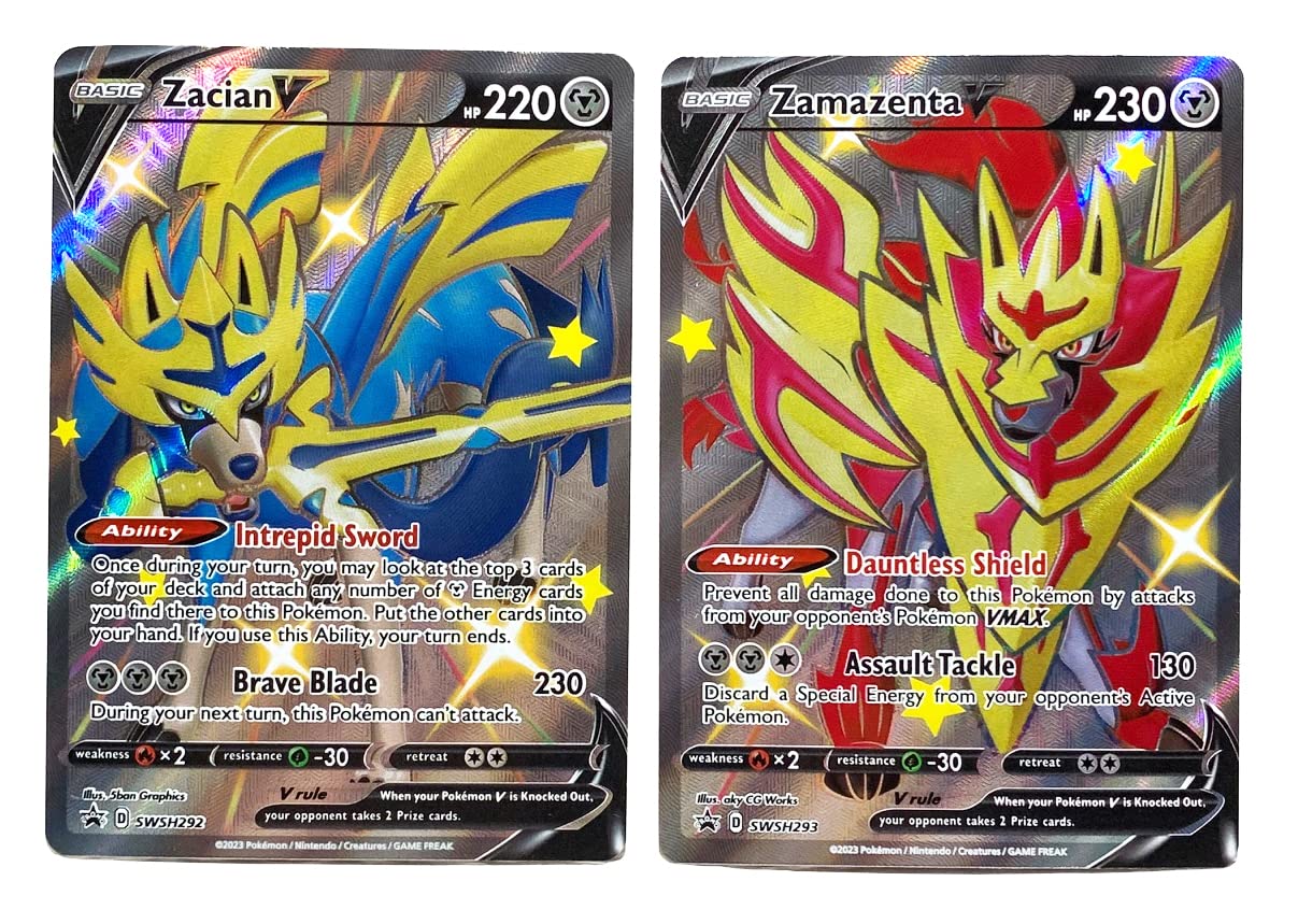 Zacian V & Zamazenta V - Pokemon Black Star Promo Card Lot - Swsh292 & Swsh293 - Shiny Vault Full Art Card