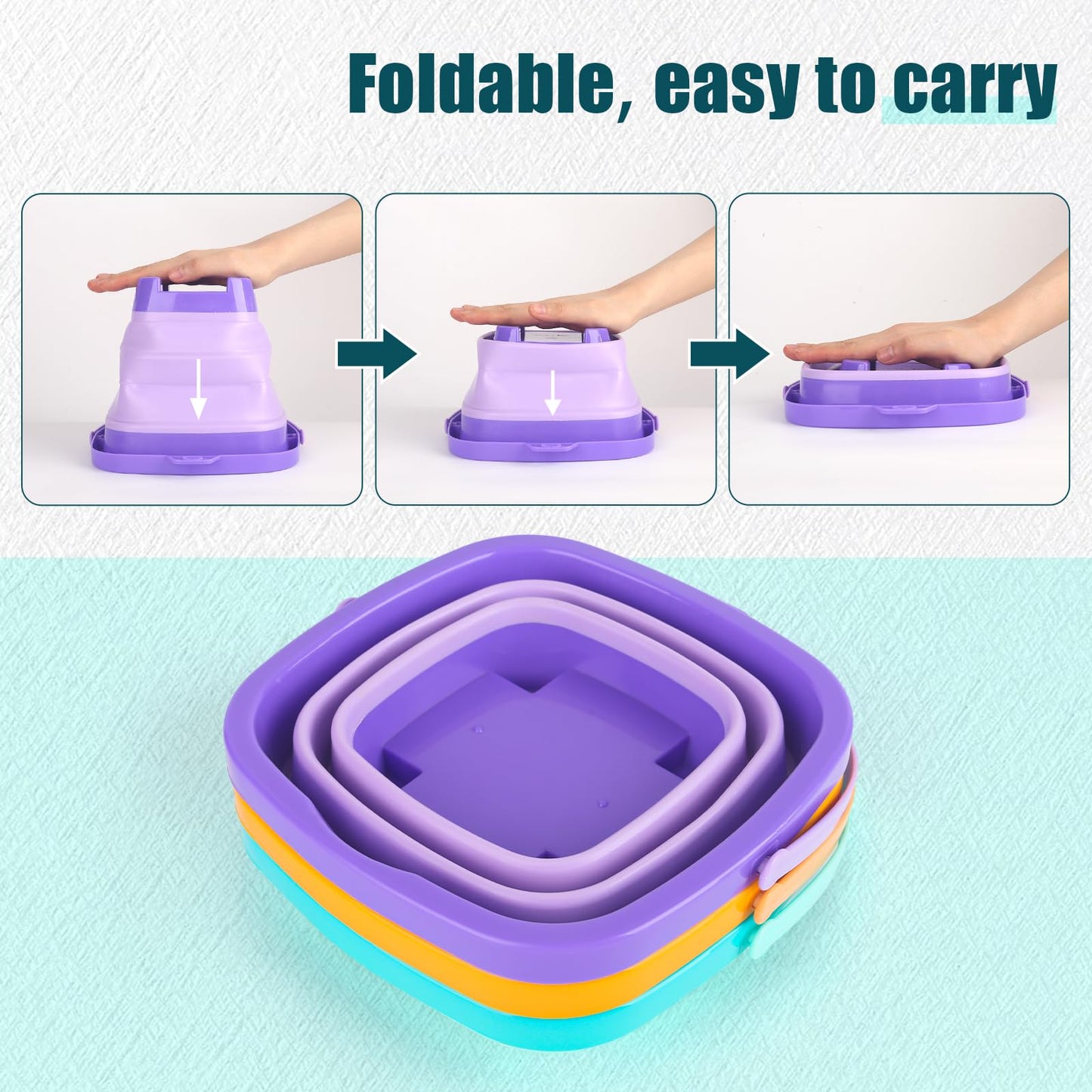 Shindel 3PCS Foldable Buckets, Colorful Foldable Beach Bucket Collapsible Sand Bucket Water Bucket for Beach Fun Summer Vacation