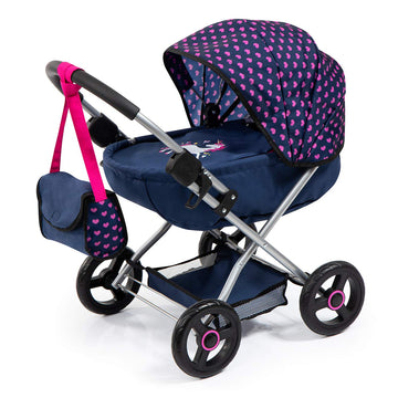 Bayer 4-in-1 Toy Baby Doll Pram Stroller Set for Dolls Up to 18" - Blue/Purple, Nylon, Model 12754AA