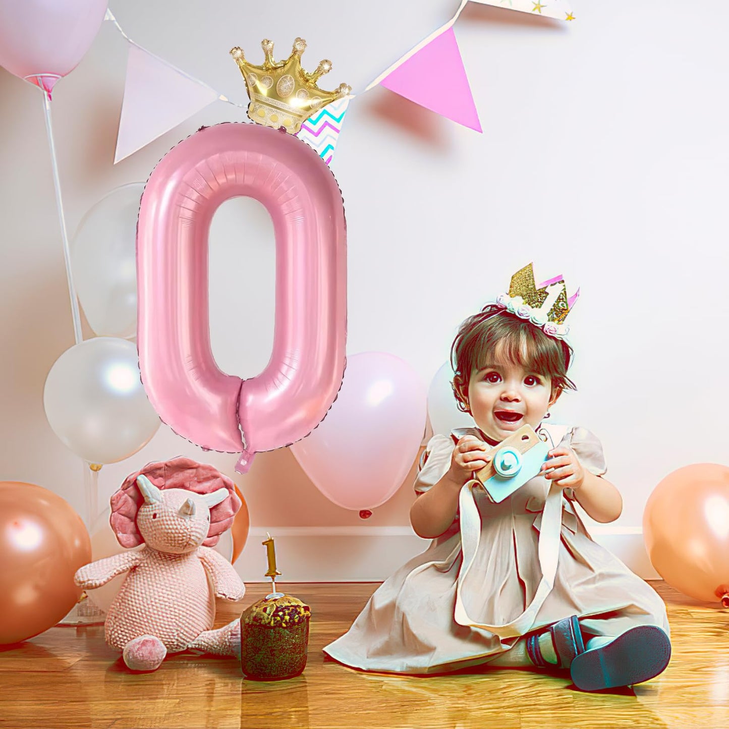 0 Number Balloon Pink 40 Inch Big Foil Crown Helium 0Th Balloons For 0 Year Old Boy Girl Birthday Party Decorations Wedding Anni