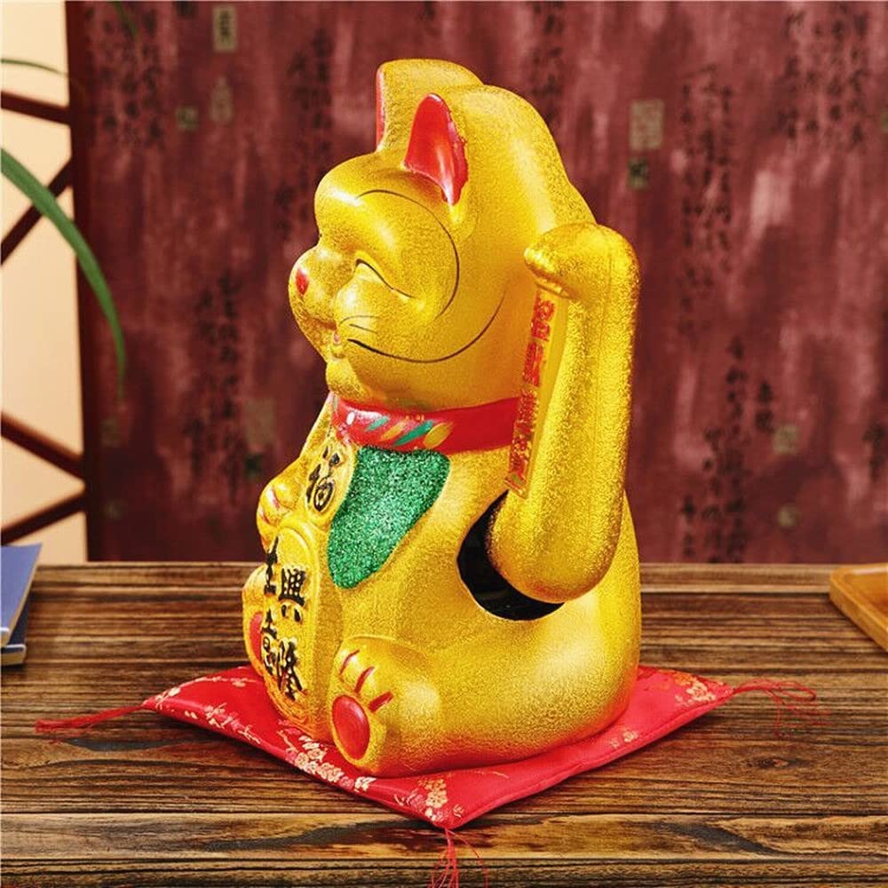Luck Cat-Waving Arm Cat 9 Inches Gold Business Is Booming Lucky Cat Chinese Feng Shui Deoration Cat Ceramic Maneki Neko Lucky Fe