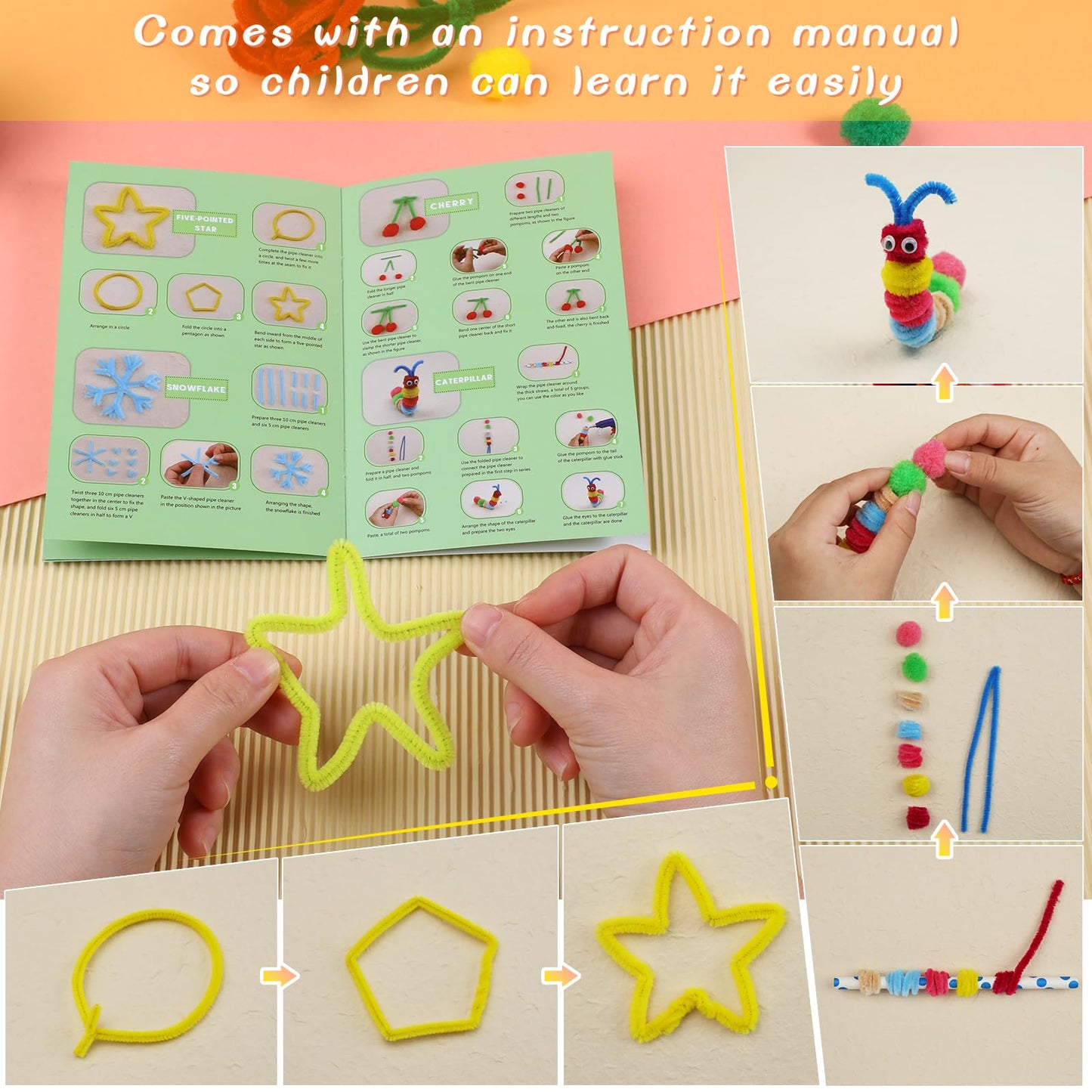 Giwrmu 100 Pieces Pipe Cleaners Chenille Stem, Fluorescent Orange Pipe Cleaners Craft, Fuzzy Sticks Craft Supplies, Colored Pipe