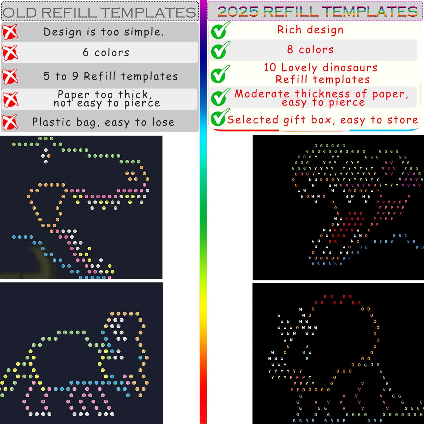 Ayidawedo Refill Dinosaur Template and 8 Color Peg Pack,Light Bright Pegs and Refill Sheets. Extras Accessories for Lite Brite U