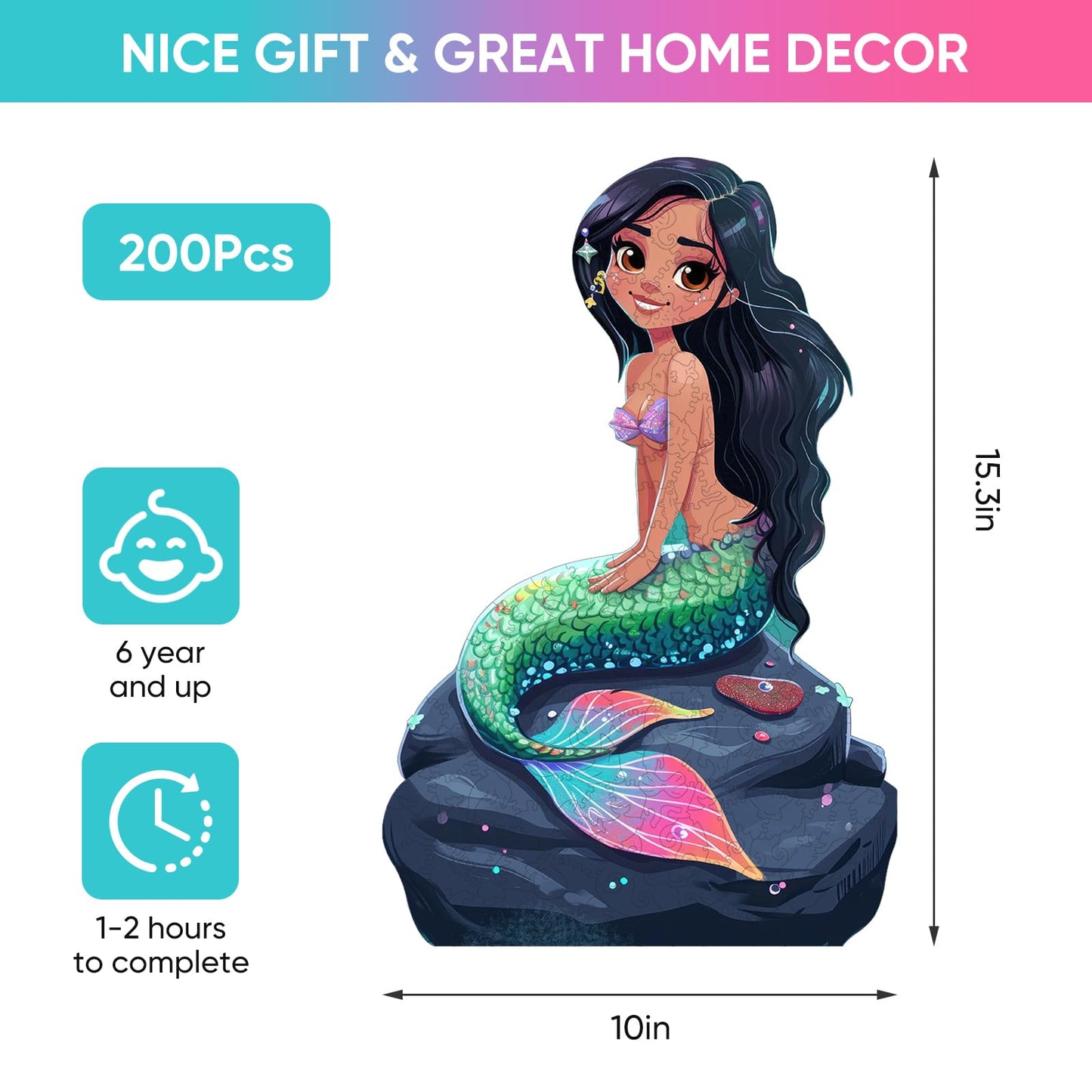 Reouinty Wooden Puzzle For Adults, Mermaid Wooden Jigsaw Puzzles(15.3 * 23.4In-500Pcs), Beautiful Wooden Puzzle With Box Birthda