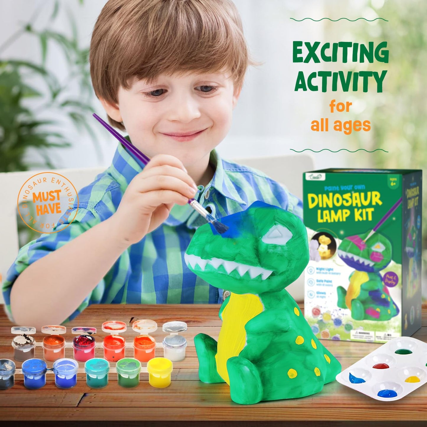 Laoese Paint Your Own Dinosaur Lamp Kit, Art Supplies Arts & Crafts Kit, Painting Kit For Kids 6-12, Dinosaur Toys For Boys Girl