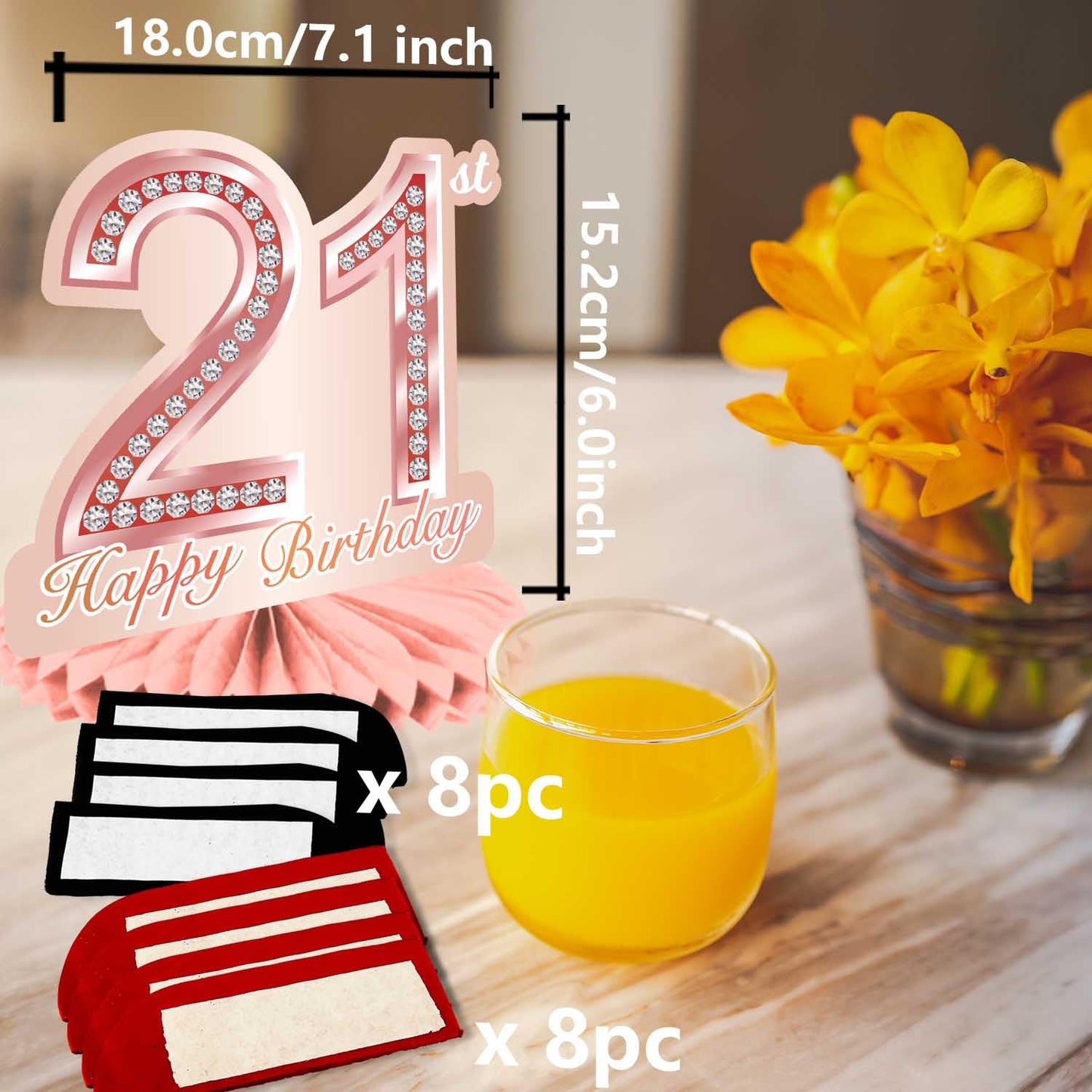 Happy 21St Birthday Rose Gold Table Honeycomb Centerpieces Balloons Theme Decor Table Decorations Table Toppers For Girls Women Sweet Princess 21 Years Old Pink Birthday Party Bday Supplies Ornament