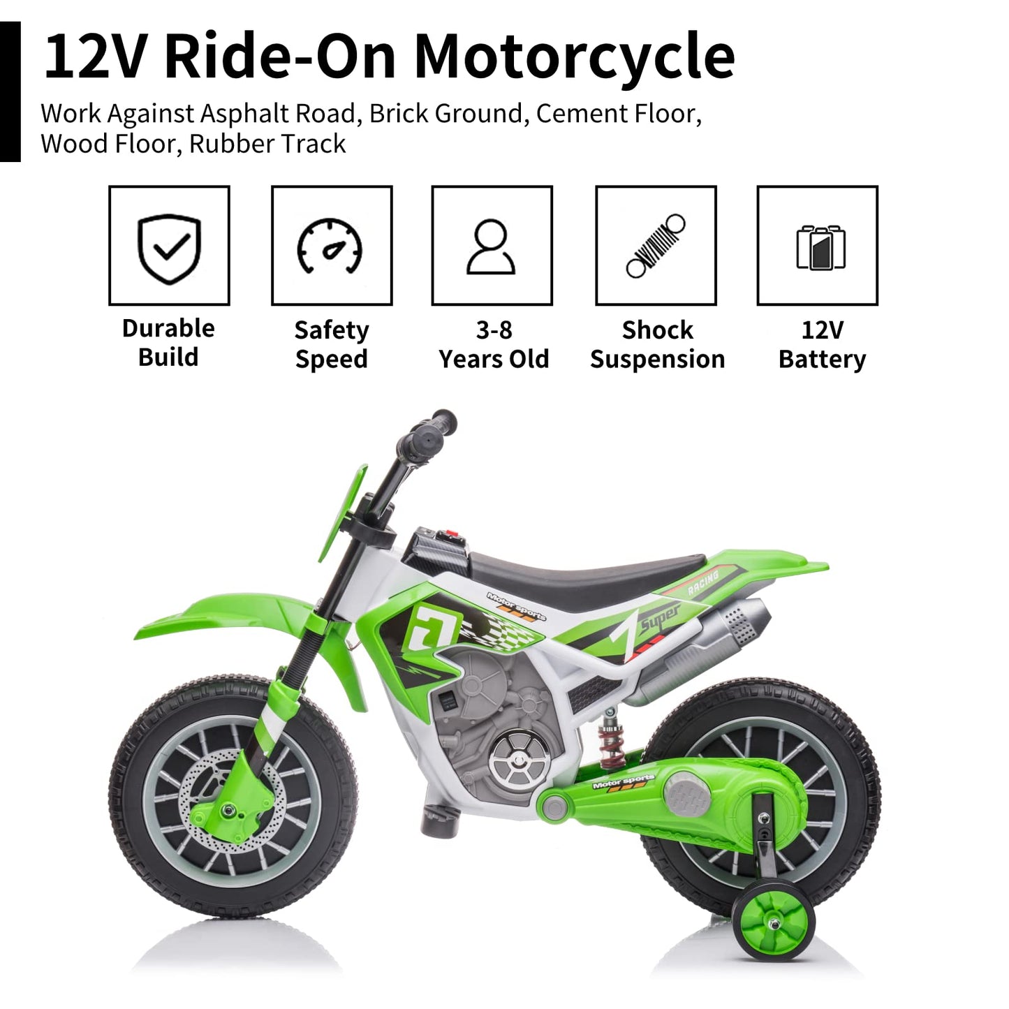 Aokoy Electric Dirt Bike For Kids 12V Battery Powered Electric Motorcycle For Kids Ride On Toy Rechargeable Electric Motorbike W