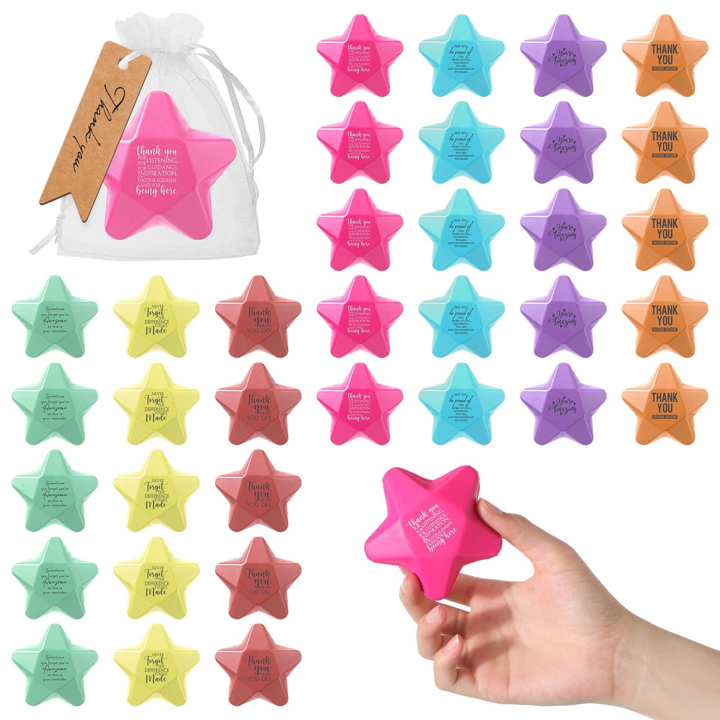Sratte 35 Sets Employee Appreciation Gifts Bulk Motivational Star Stress Balls Inspirational Quotes Stress Relief Gifts With Tha