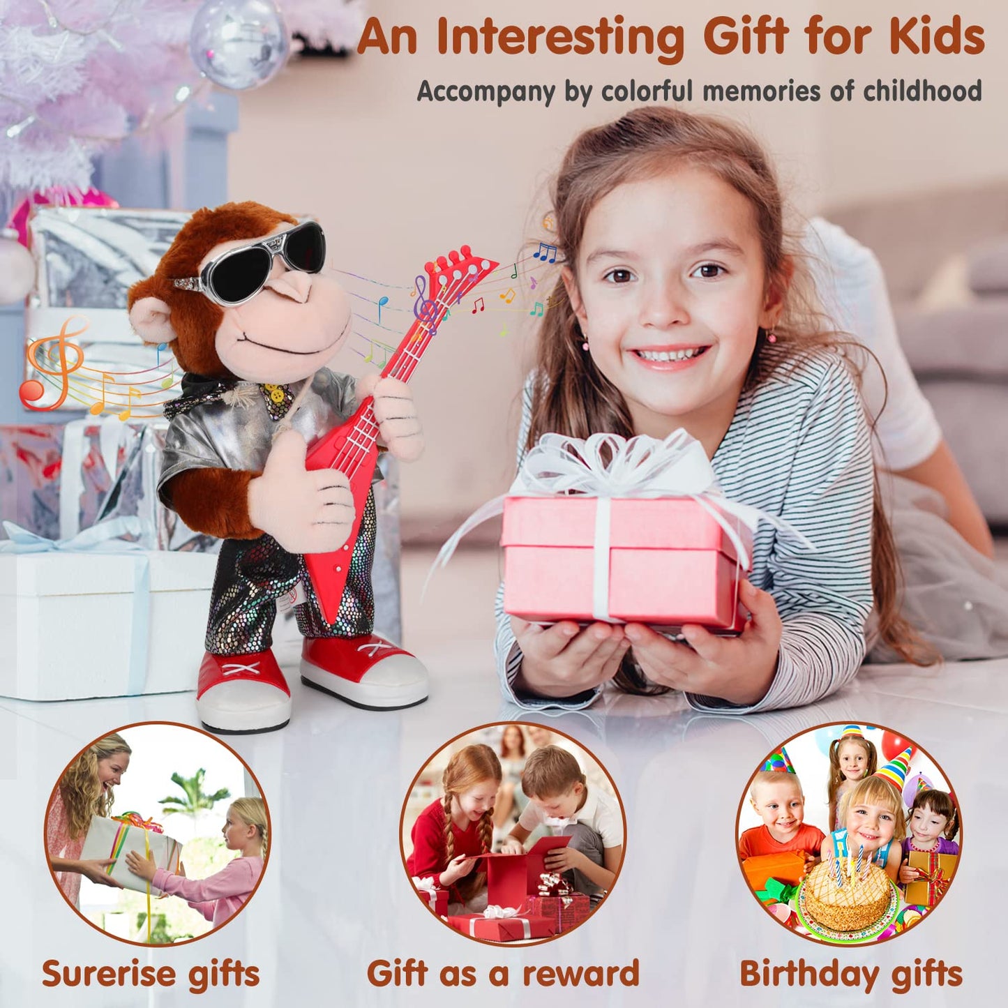 Swtoipig Dancing Monkey Plush Toy, Stuffed Toys, Dancing Singing, Body Shaking, And Guitar Shaking, Punk Molding, One Button Con