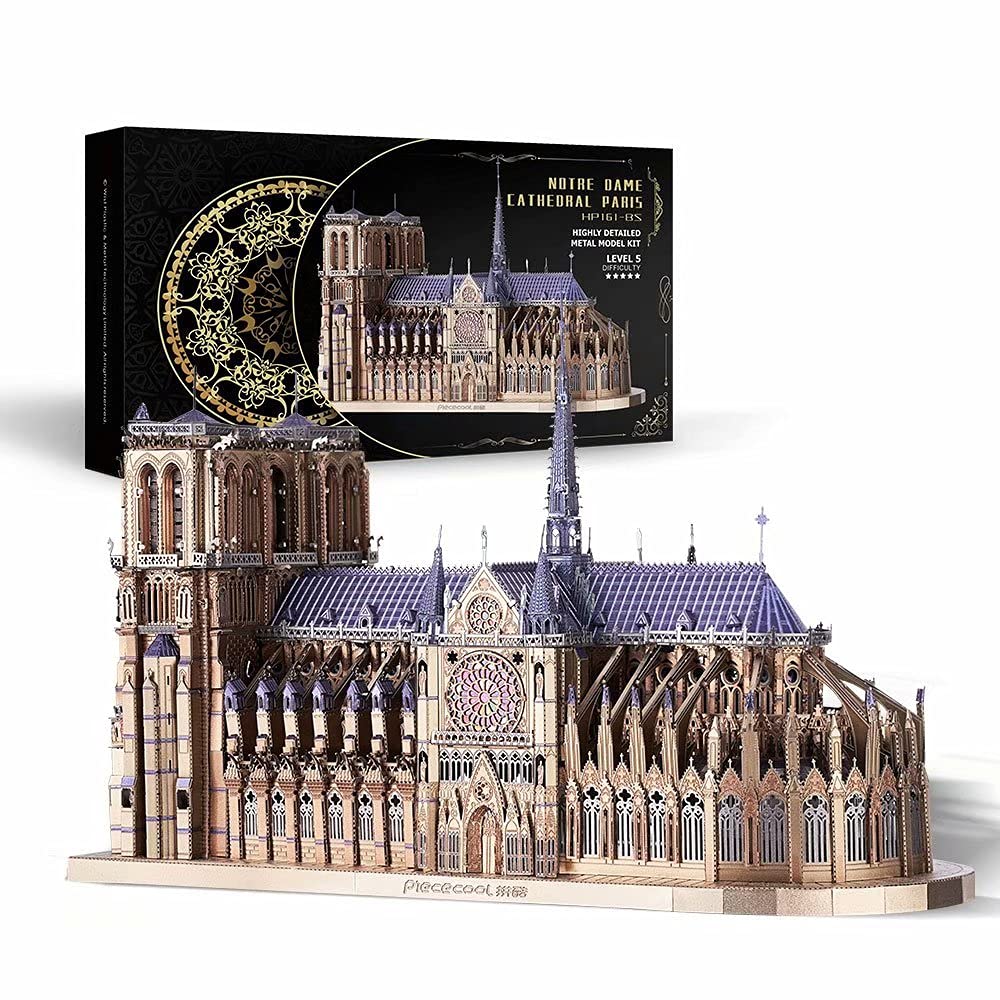 Piececool 3D Metal Puzzles For Adults And Teens, Notre Dame De Paris Church Metal Model Kit, Challenge French Cathedral Brain Te
