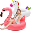 SLOOSH 2-Pack Unicorn Flamingo Pool Floats - Inflatable Pool Floaties Swimming Party Decorations, Fun Float Swim Rings Floating