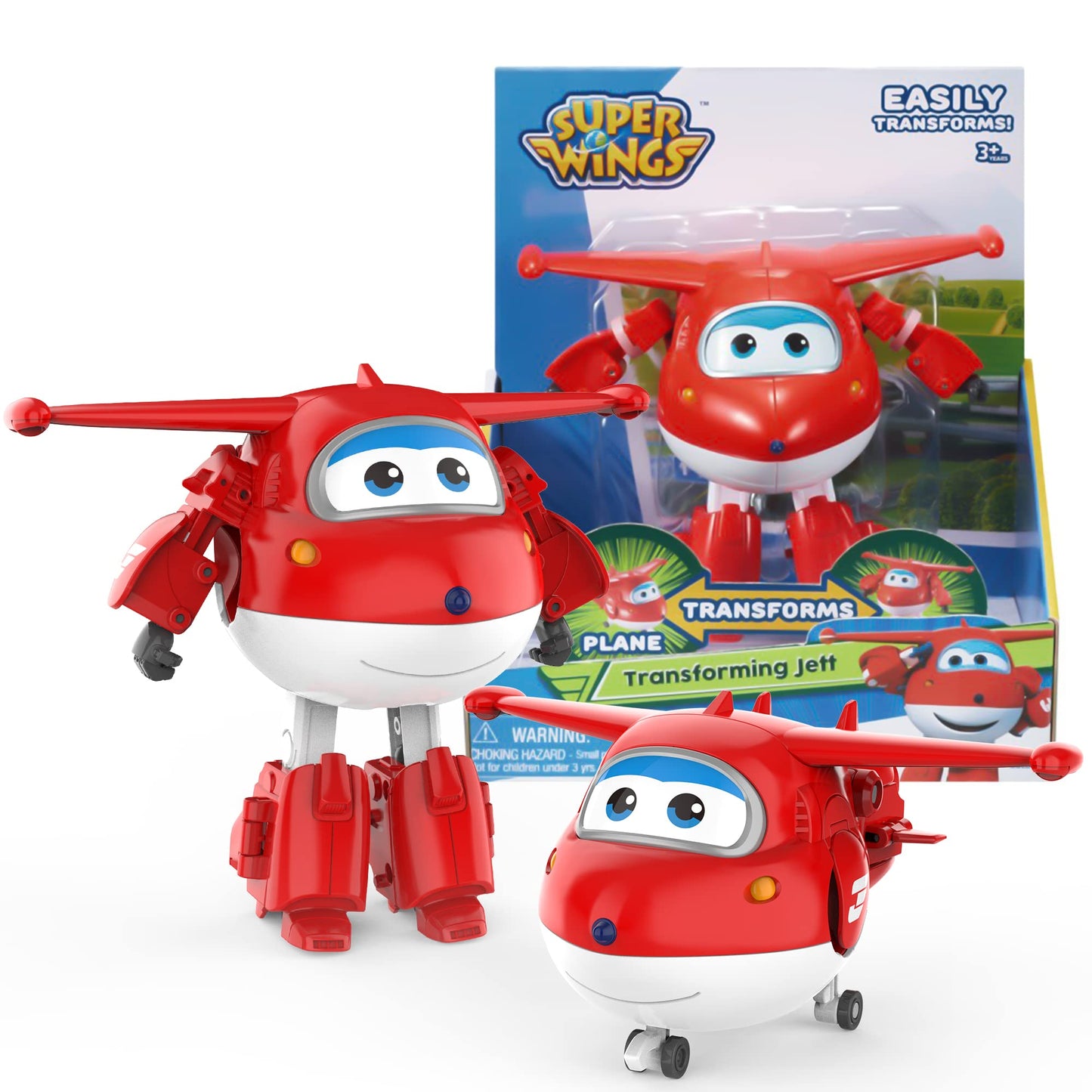Super Wings Toys, Jett Transformer Toys 5 Inch, Airplane Toy For Kids 3-5 Years Old, Transforming From Toy Jet To Robot, Real Mobile Wheels, Birthday Party Supplies For Preschool Boys And Girls Red
