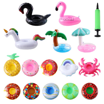 Inflatable Drink Floats, Blovec 15 Pack Inflatable Drink Holders Cup Coasters Swimming Drink Holder With Air Pump For Summer Poo