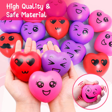 MGparty 18 Pack Valentines Heart Stress Balls with Valentine Cards Heart Squishies Toy for Kids Classroom Exchange Stress Relief