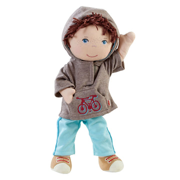 HABA Lian 12" Soft Boy Doll, Brown Hair, Blue Eyes, Embroidered Face, Machine Washable, Polyester
