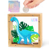 Piggy Bank For Boys, Wooden Dinosaur Piggy Bank For Kids Cartoon Money Bank Coin Bank With Diy Alphabet Stickers, Blue