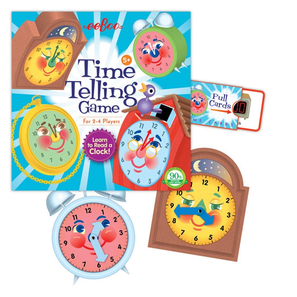 Eeboo: Time Telling Game, Develops Time Telling Skills, Learn To Read A Clock, Includes A Score Pad, 4 Clocks, And 50 Game Cards, For 2 To 4 Players, Perfect For Ages 5 And Up