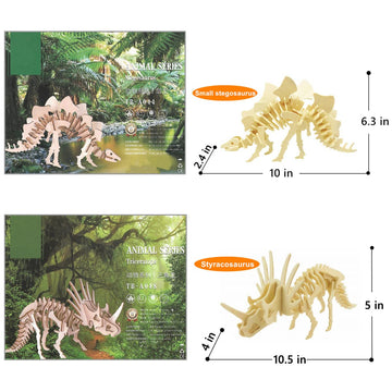 3D Wooden Dinosaur Puzzle - 6 Piece Set Wood Dinosaur Skeleton Model Puzzle - Diy Wooden Crafts 3D Puzzle - Stem Toys Gifts For Kids And Adults