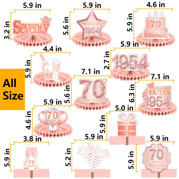 Happy 70Th Birthday Rose Gold Table Honeycomb Centerpieces Balloons Theme Decor Table Decorations Table Toppers For Girls Women Sweet Princess 70 Years Old Pink Birthday Party Bday Supplies Ornament