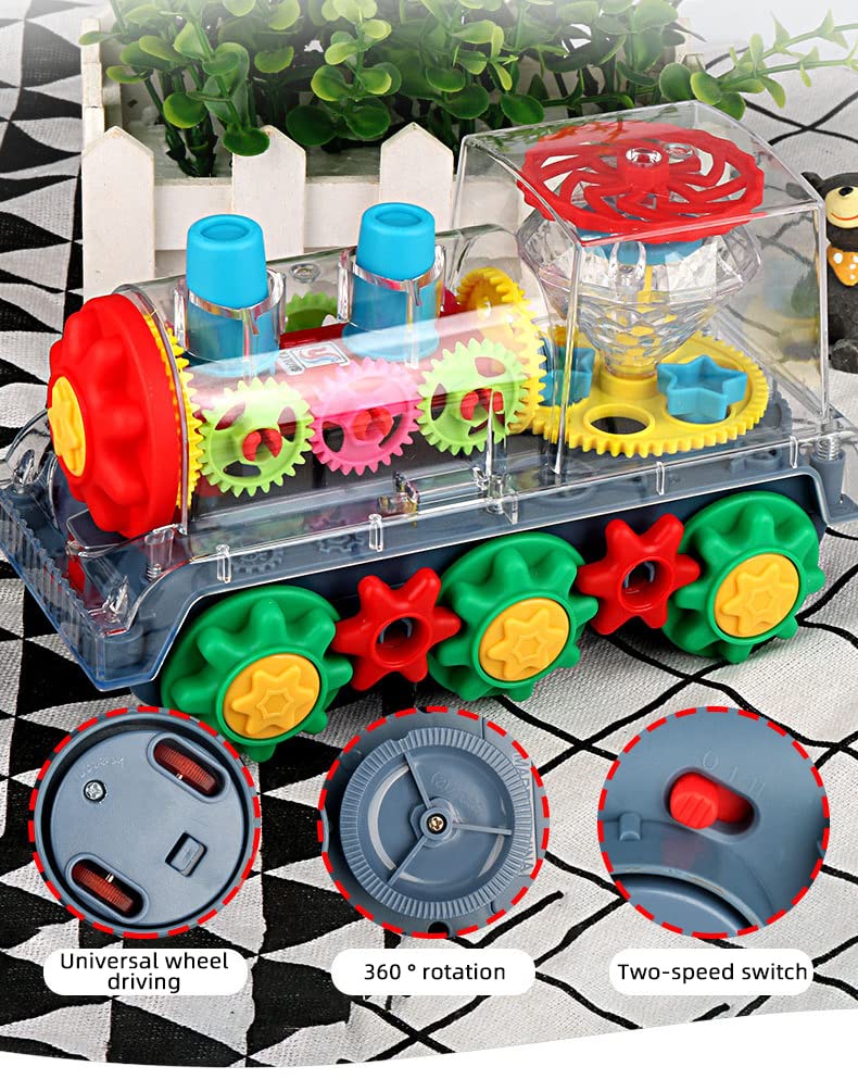 Nenekal Electric Transparent Gear Train Toy With Flashing Lights And Music, 360 Rotation, Battery Operated Bump And Go Car Toddler Toys, Multicolored, For Boys Girls 3+