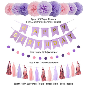 Amandir Purple Birthday Decorations For Women Girl Butterfly Birthday Party Decorations Supplies Pink And Purple Balloons Happy