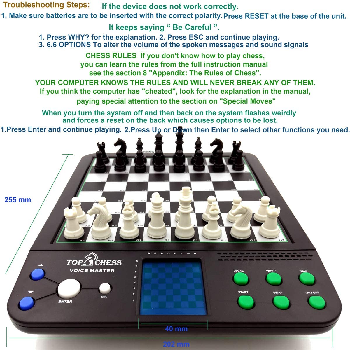TOP 1 CHESS Electronic Chess Set - Teaching System for Kids & Adults, Black, 20.2x25.5x1.7 cm, Plastic/Glass, Model: Top 1