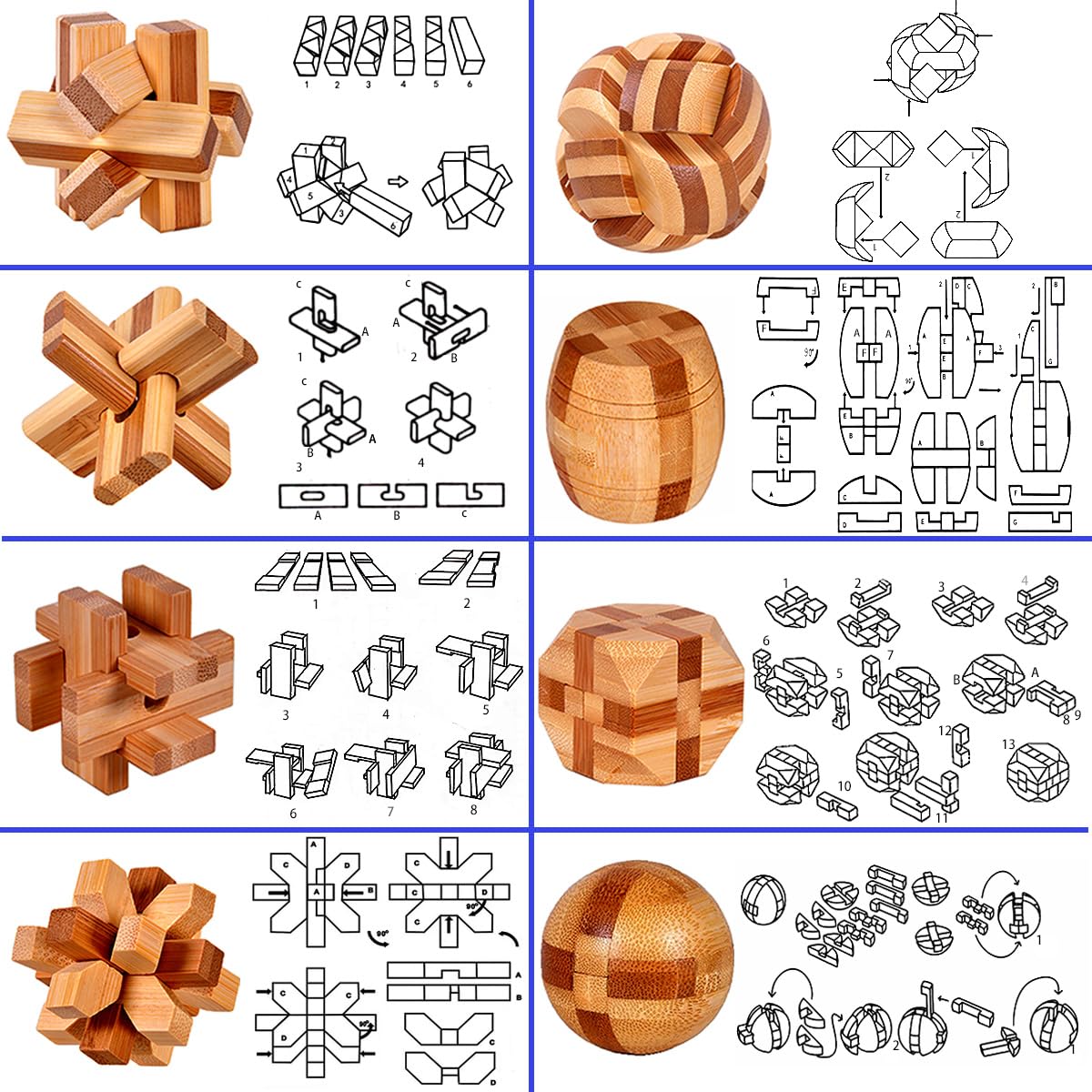 18 Pack Wooden Brain Teaser Puzzles Easter Basket Stuffers Wooden Burr Puzzles Brain Teaser Puzzle With Gift Packing Box Magic Puzzle Games Toys For Kids And Adults By Ahyuan (Bamboo)