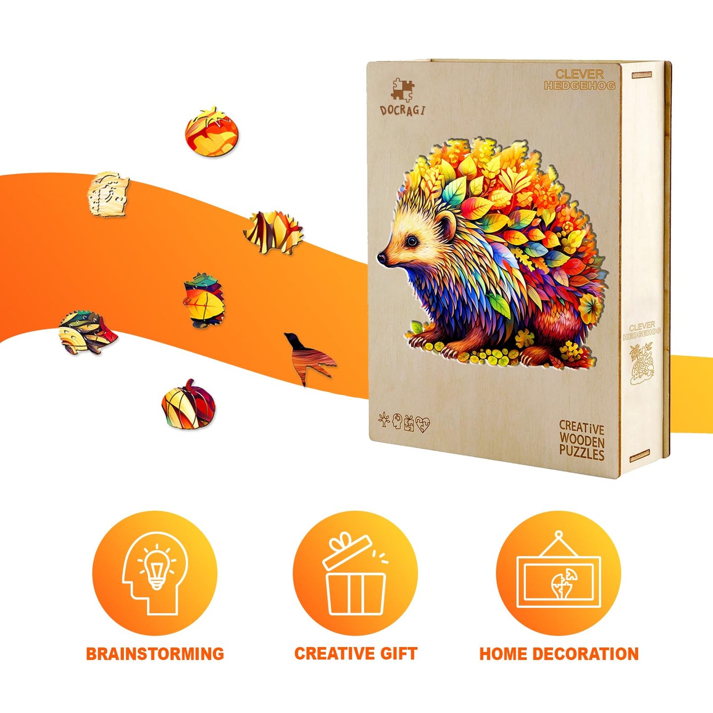 Wooden Puzzles For Adults - Unique Shaped Wooden Puzzles For Adults And Kids - Clever Hedgehog Wooden Jigsaw Puzzles - Christmas