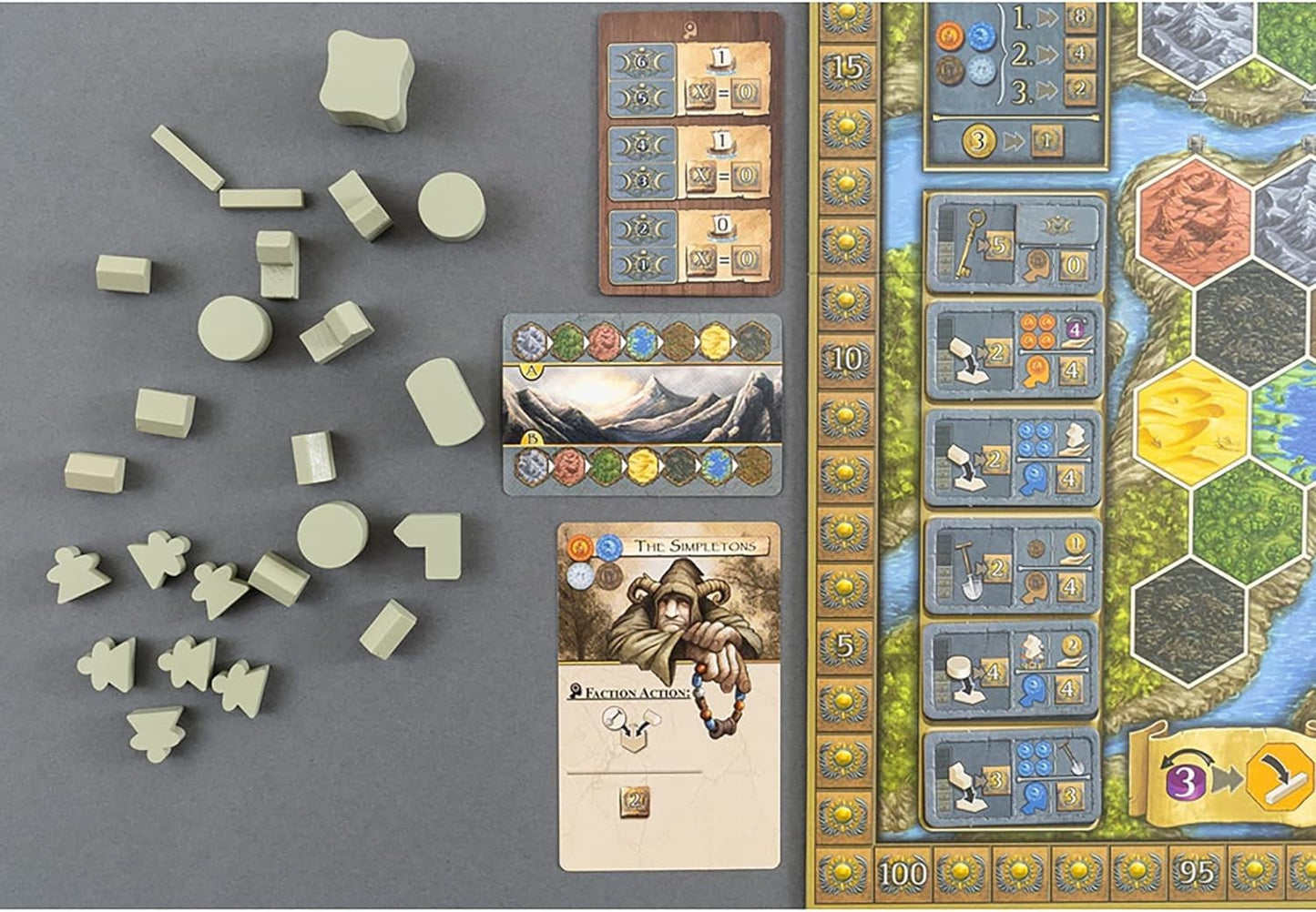 Capstone Games Terra Mystica: Big Box - Contains: Terra Mystica: Base Game, Fire & Ice Expansion, Merchants Of The Seas Expansion By Automa Factory. Ages 14+, 1-5 Players, 30 Min Per Player