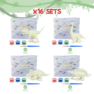 BONNYCO Dinosaur Painting Kit - 16 Kids Party Favors, Green Acrylic, Model GE0069, Ideal for Birthdays and Pinata Stuffers