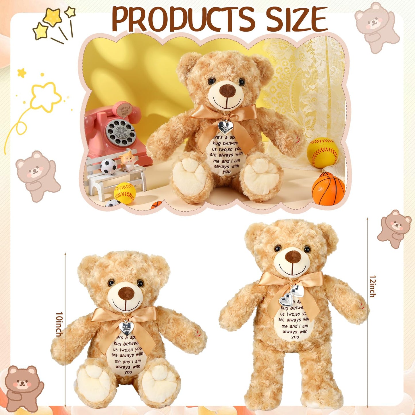 Silipull 12 Inch Bear Stuffed Animals With Voice Recorder Photo Pendant Set Cute Soft Plush Bear Messages Playback Stuffed Anima