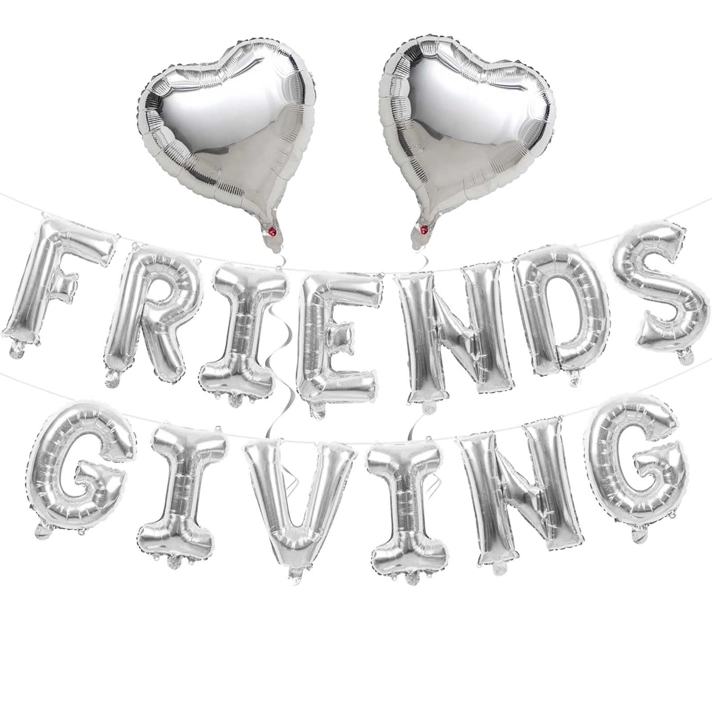 Jobkoo Friendsgiving Balloons Friends Giving Party Decorations 16 Inches Tall Silver Heart Friendsgiving Foil Mylar Balloon Lett
