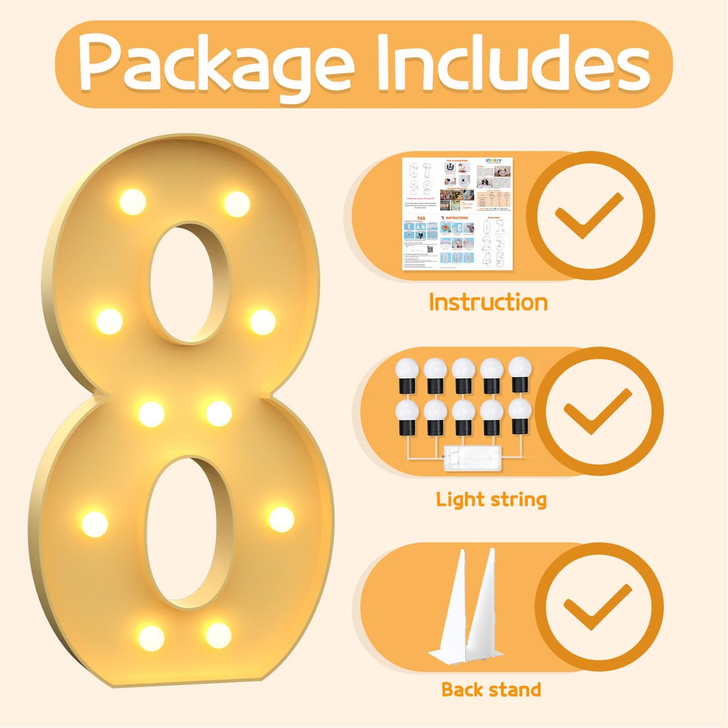 Imprsv 4Ft Marquee Numbers, Light Up Numbers Letters, Mosaic Numbers For Balloons, Gaint Marquee Numbers, Number 8 Balloon, Happ
