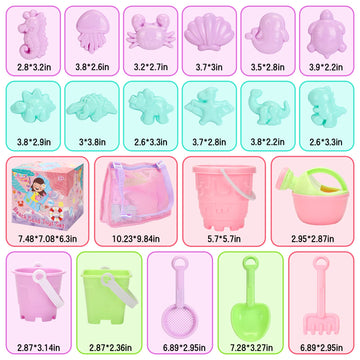 Tagitary Beach Sand Toys Set for Kids 3-10 with Bucket Watering Can Shovel Rake Sand Molds Beach Shell Bag