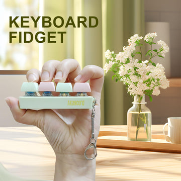 Akascord Keyboard Fidget Toy - Green & Pink ABS Clicker Keychain for Autism Sensory Stress Relief