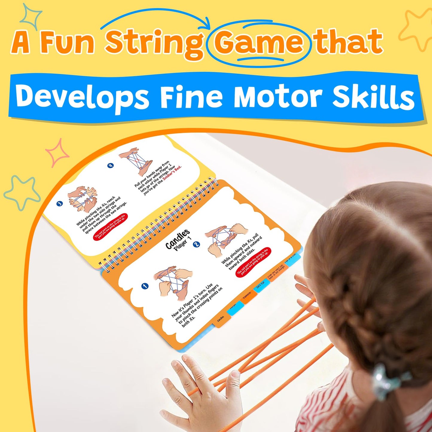Kasfalci Cats Cradle String Game Book with String,Classic String Games with Step-by-Step Instructions,Cats Cradle Book,Fine Moto
