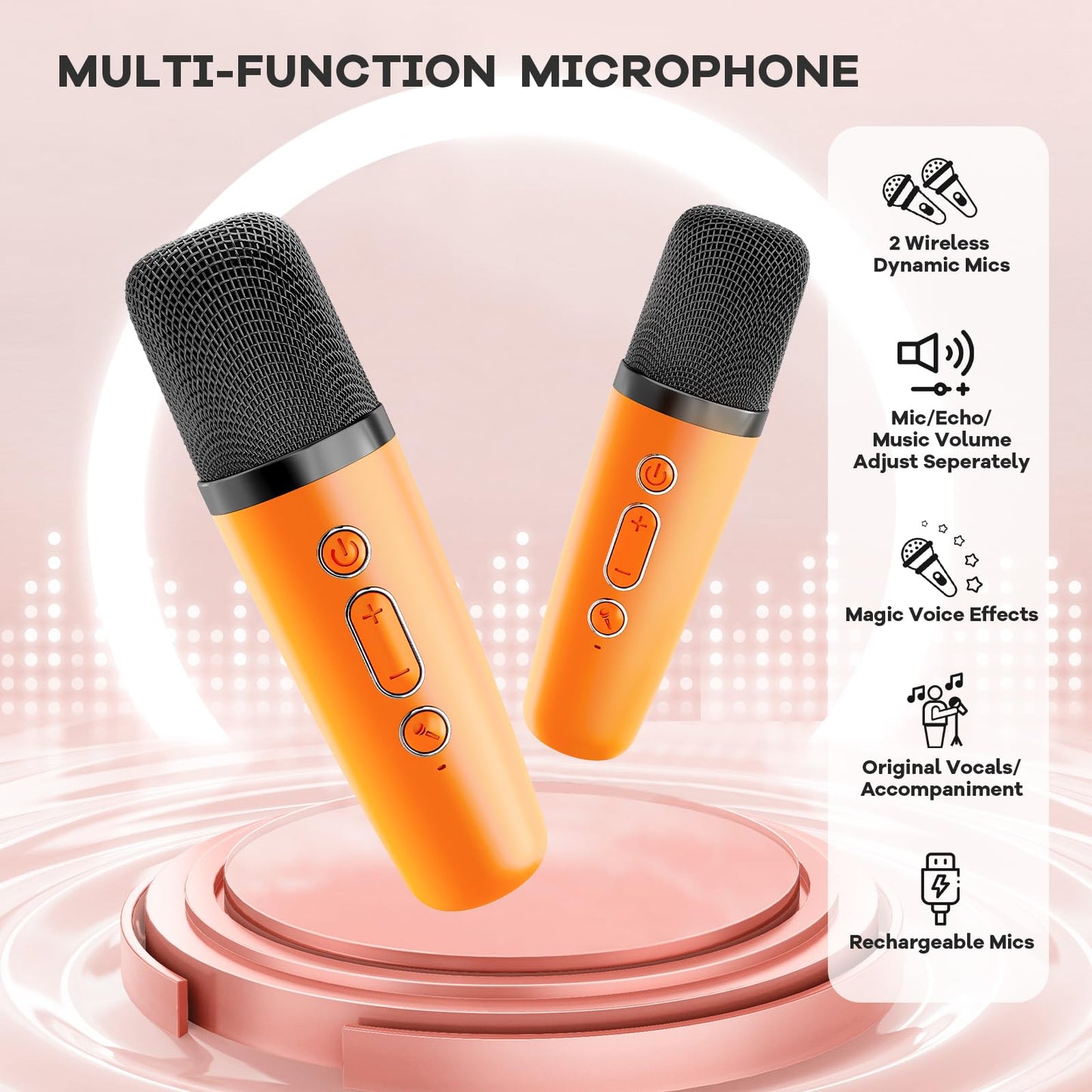 YLL Mini Karaoke Machine for Kids Adults, Portable Bluetooth Speaker with 2 Wireless Microphones, Birthday Gifts Toys for Girls