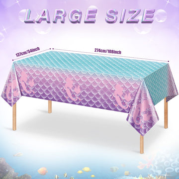 3Pcs Mermaid Birthday Party Favors Mermaid Tablecloth Decorations Disposable Plastic Table Cover For Girls Princess Under The Se