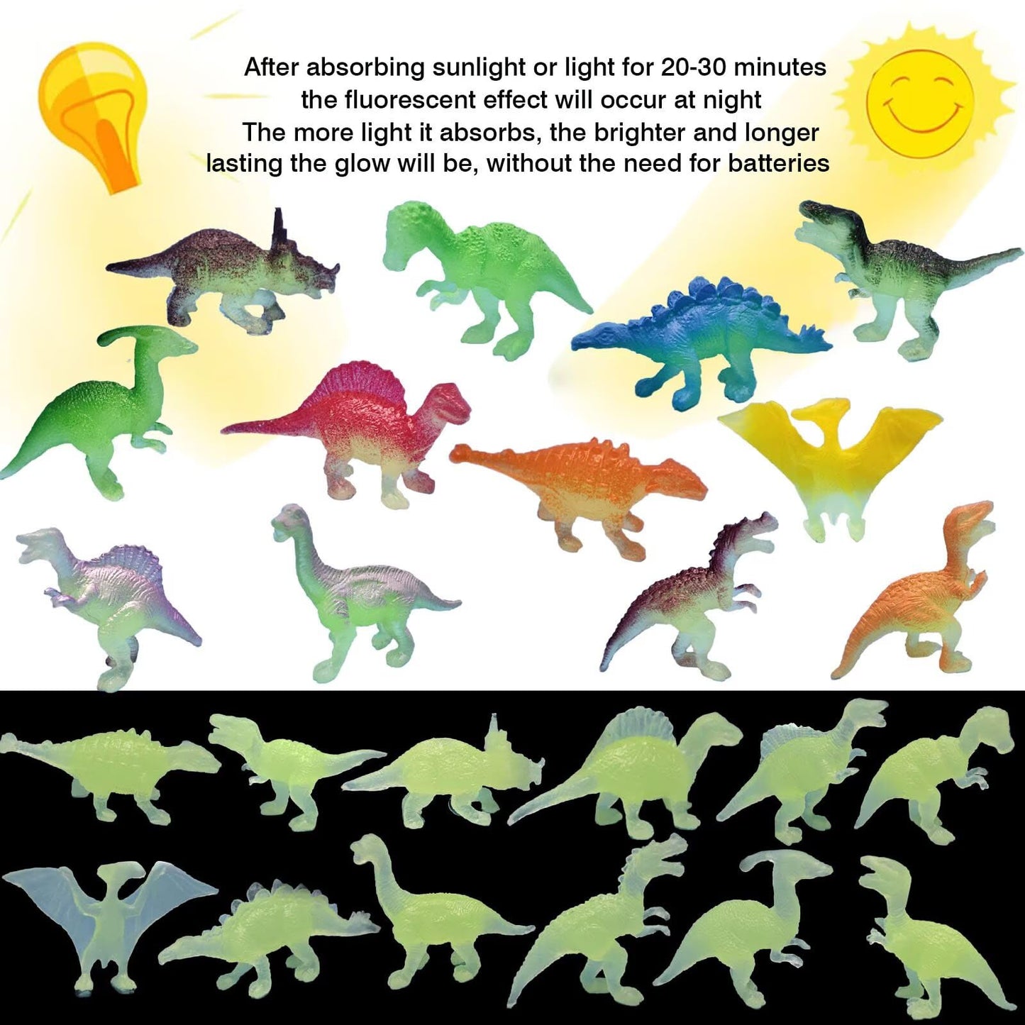 Mini Luminous Dinosaur Toys for Kids 3-5,24 Pack Realistic Toddler Dinosaur Toy Set,Educational Dinosaurs for Kids 3-5,Perfect D