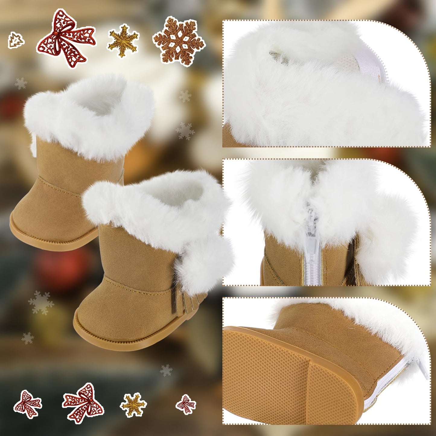 Bencailor 3 Pairs 18 Inch Doll Shoes Boots Dolls Winter Snow Doll Boots Accessories(Black White Brown)
