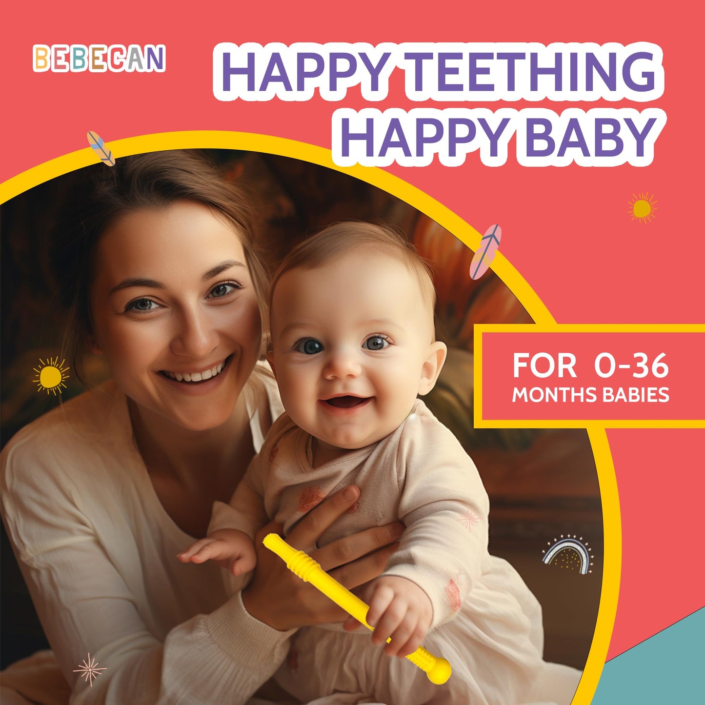 BEBECAN Teething Sticks - Soft Silicone Teethers, 6 Pack, 6.2 Inch, Multicolored, for Babies 0-36 Months