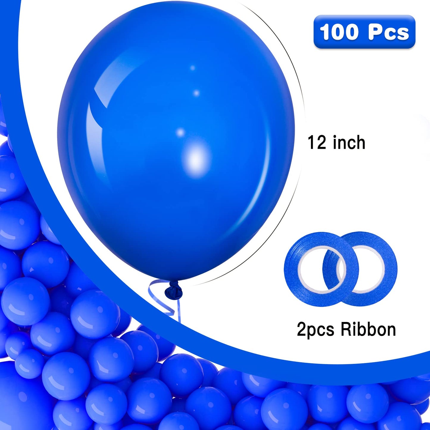 Garma Blue Balloons 12 Inch, 100Pcs Blue Latex Party Balloons For Balloons Arch As Christmas, Birthday, Graduation, Wedding, Bab