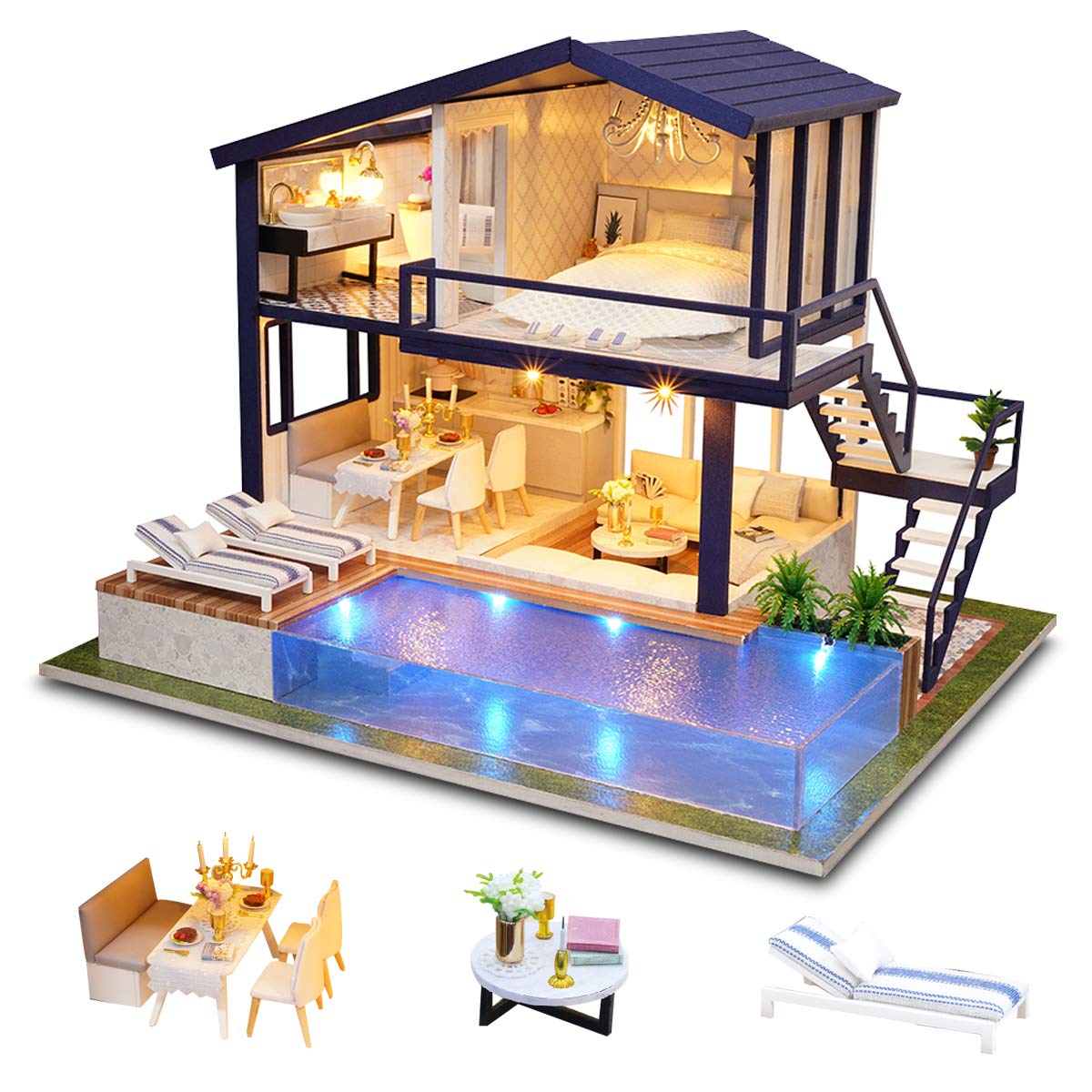 Gudoqi Diy Miniature Dollhouse Kit, Tiny House Kit With Music, Miniature House Kit 1:24 Scale, Great Gift For Birthday Christmas, Time Apartment